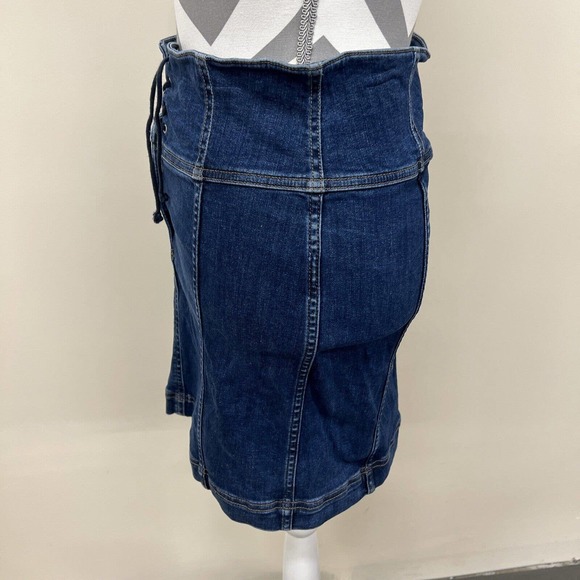 Free People Denim Skirt Womens 6 Blue Jean Stretch Mini Skirt Lace up Front FS - Picture 4 of 10